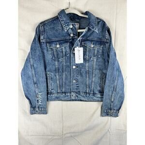 Love In Faith Blessed Embroidered Denim Jacket Size Medium Acid Wash New Button